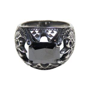 Inox Men's Stainless Steel Black Stone Ring